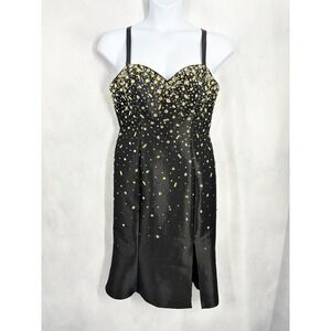 Beyond by Jovani Black Yellow Rhinestone Halter Dress Size 14 Vintage Formal